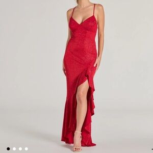 Eva Lace-Up High-Low Ruffle Mermaid Formal Dress